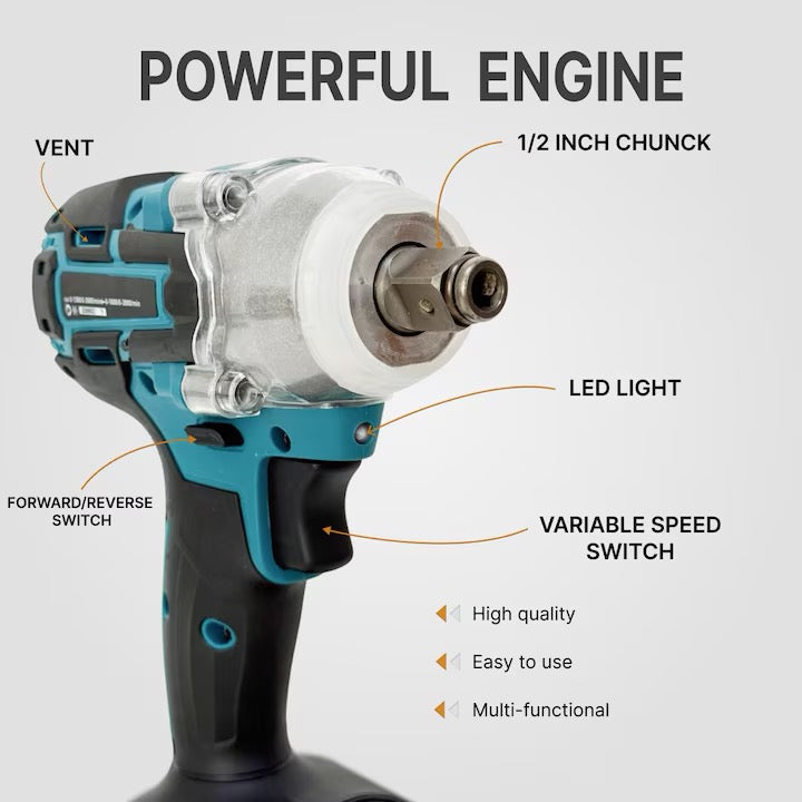 Mașină de Înșurubat cu Impact 48V, Set Complet cu 2 Acumulatori Li-Ion, Încărcător și 25+ Accesorii (Trusă Inclusă)