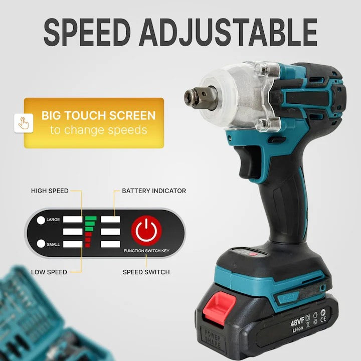 Mașină de Înșurubat cu Impact 48V, Set Complet cu 2 Acumulatori Li-Ion, Încărcător și 25+ Accesorii (Trusă Inclusă)