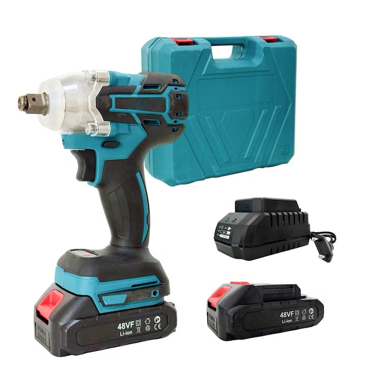 Mașină de Înșurubat cu Impact 48V, Set Complet cu 2 Acumulatori Li-Ion, Încărcător și 25+ Accesorii (Trusă Inclusă)