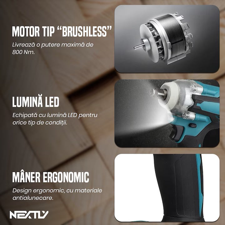 Mașină de Înșurubat cu Impact 48V, Set Complet cu 2 Acumulatori Li-Ion, Încărcător și 25+ Accesorii (Trusă Inclusă)